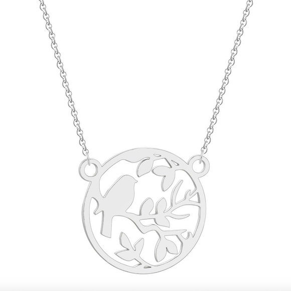 Jewelry - Dainty Dove Bird On A Branch Floral Vine Necklace